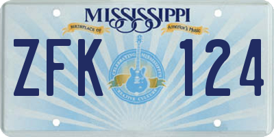MS license plate ZFK124