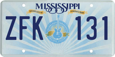 MS license plate ZFK131