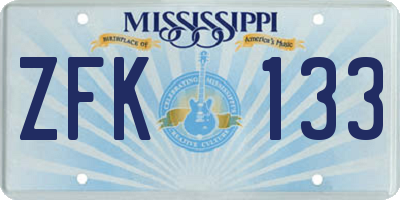 MS license plate ZFK133