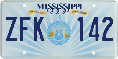 MS license plate ZFK142