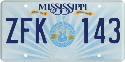 MS license plate ZFK143