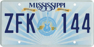 MS license plate ZFK144