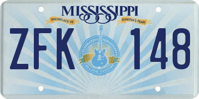 MS license plate ZFK148