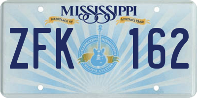 MS license plate ZFK162