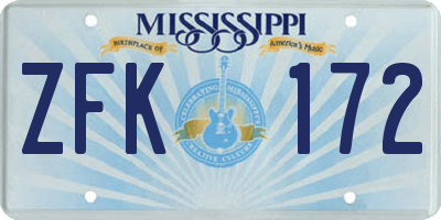 MS license plate ZFK172
