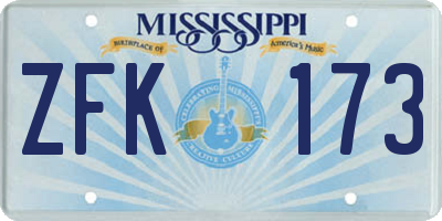 MS license plate ZFK173
