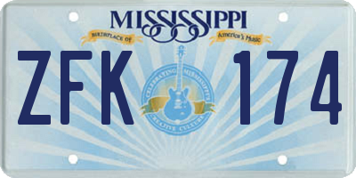 MS license plate ZFK174