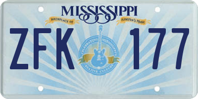 MS license plate ZFK177