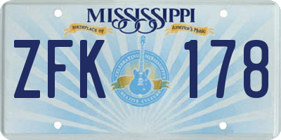 MS license plate ZFK178