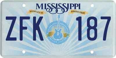 MS license plate ZFK187