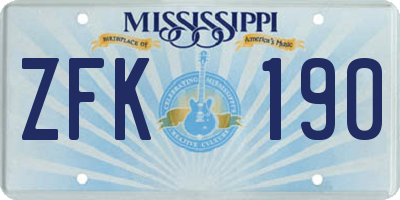 MS license plate ZFK190