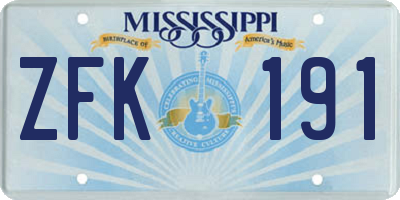 MS license plate ZFK191