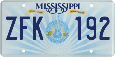 MS license plate ZFK192