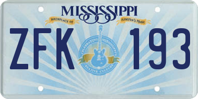 MS license plate ZFK193