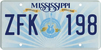 MS license plate ZFK198