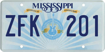 MS license plate ZFK201