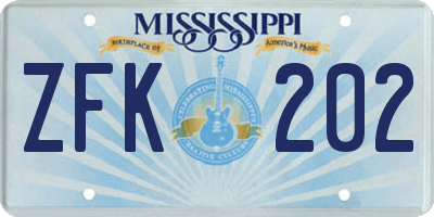 MS license plate ZFK202