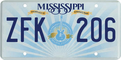 MS license plate ZFK206