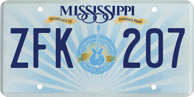MS license plate ZFK207