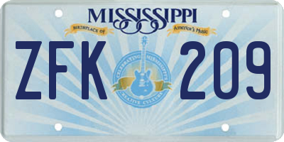 MS license plate ZFK209