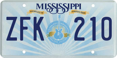 MS license plate ZFK210
