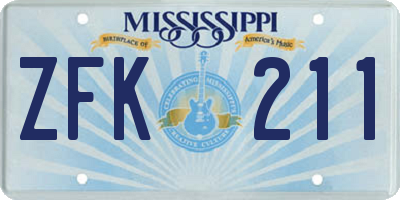 MS license plate ZFK211