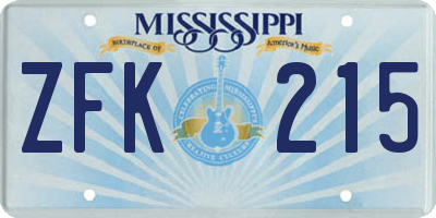 MS license plate ZFK215