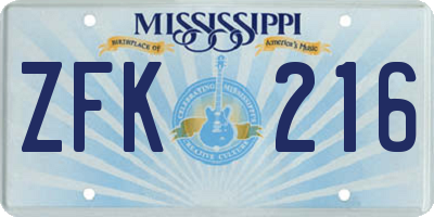 MS license plate ZFK216