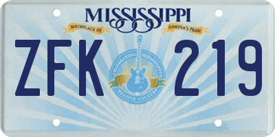MS license plate ZFK219