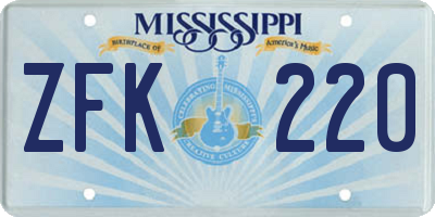 MS license plate ZFK220