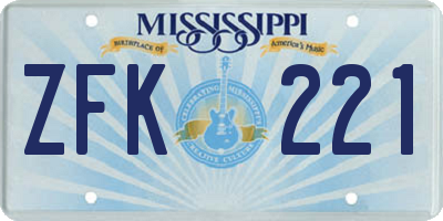 MS license plate ZFK221