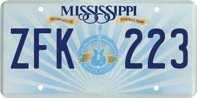 MS license plate ZFK223