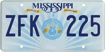 MS license plate ZFK225