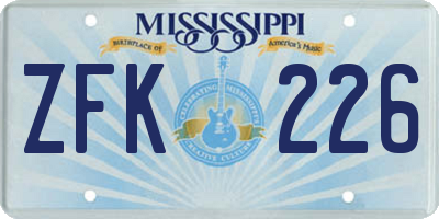 MS license plate ZFK226