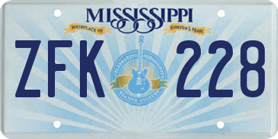 MS license plate ZFK228