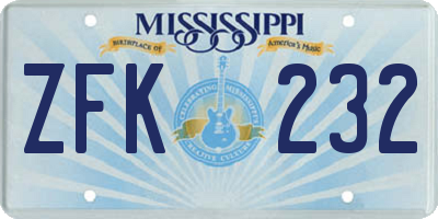 MS license plate ZFK232