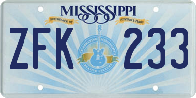 MS license plate ZFK233