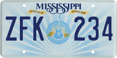 MS license plate ZFK234