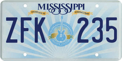 MS license plate ZFK235
