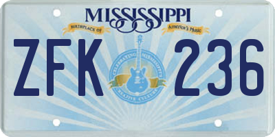MS license plate ZFK236