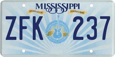 MS license plate ZFK237