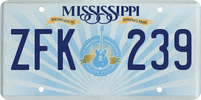 MS license plate ZFK239