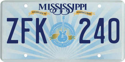MS license plate ZFK240