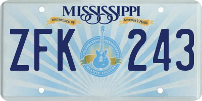 MS license plate ZFK243