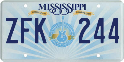 MS license plate ZFK244