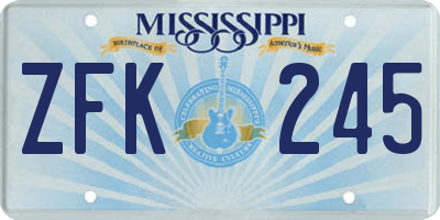 MS license plate ZFK245