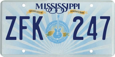 MS license plate ZFK247
