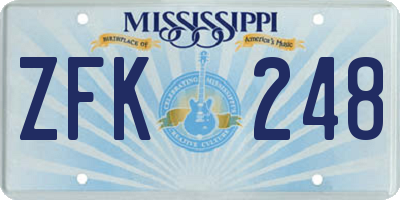 MS license plate ZFK248