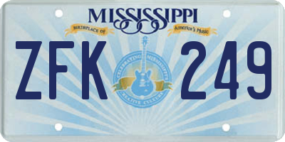MS license plate ZFK249