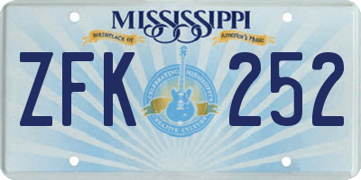 MS license plate ZFK252